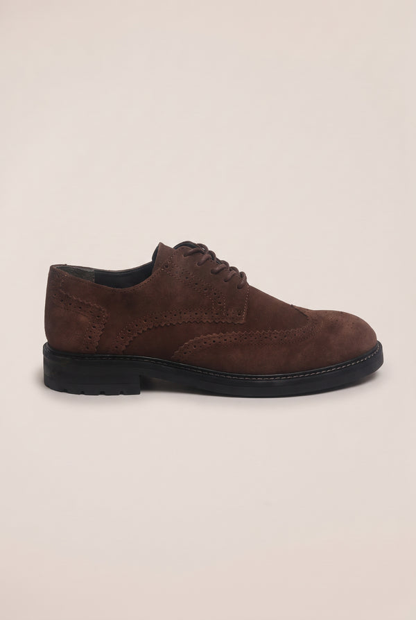 Suede Brogue Lace-Up Boots with leather lining - Coffee