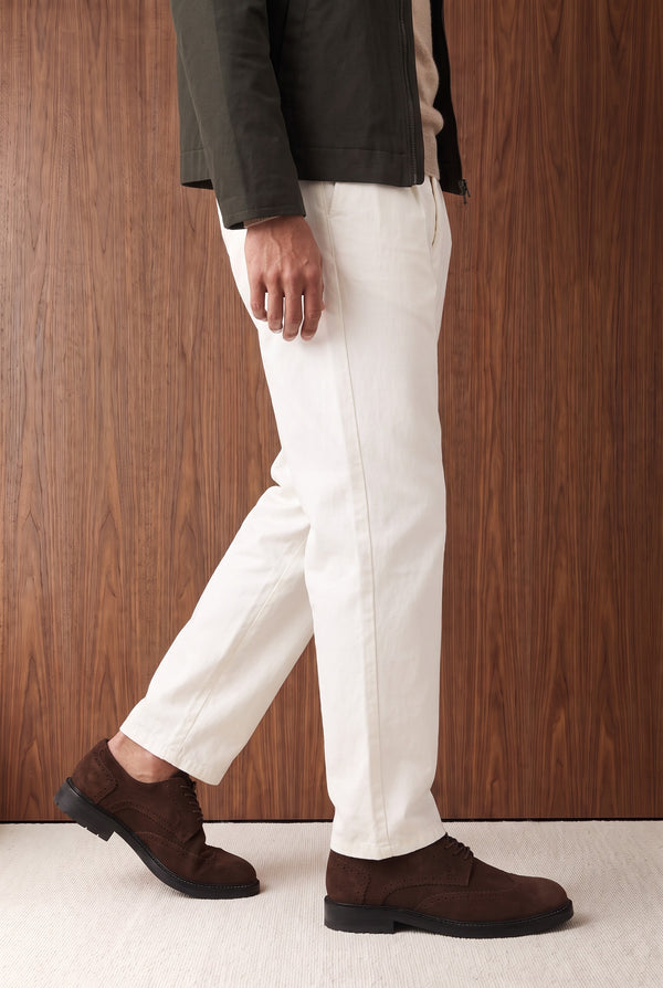 Suede Brogue Lace-Up Boots with leather lining - Coffee