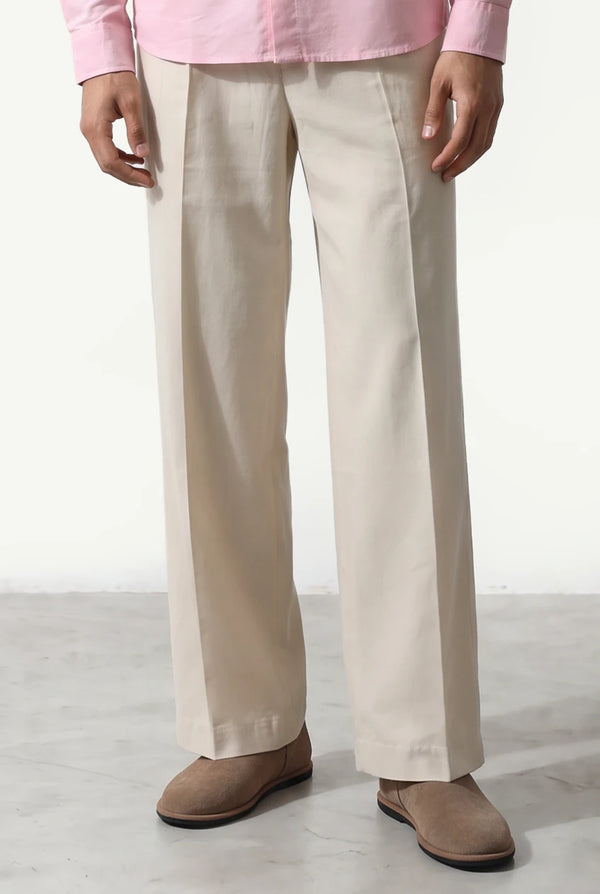 PLEATED WIDE-LEG LINEN PANTS