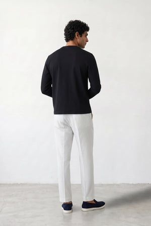 STRIPED LINEN BLEND PANTS