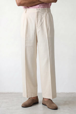 PLEATED WIDE-LEG LINEN PANTS