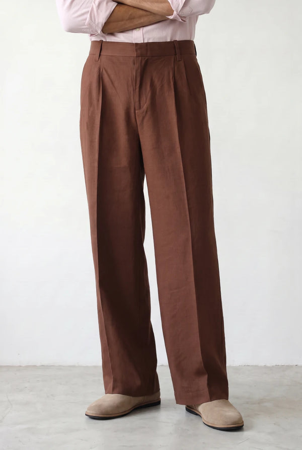 PLEATED WIDE-LEG LINEN PANTS