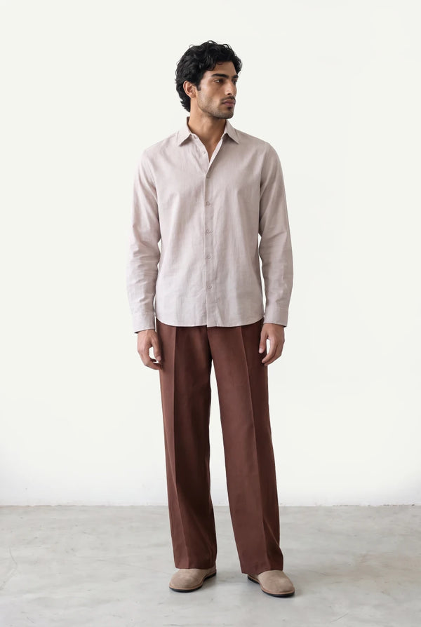 PLEATED WIDE-LEG LINEN PANTS