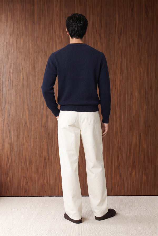 V-NECK FULL SLEEVE SWEATER - NAVY BLUE