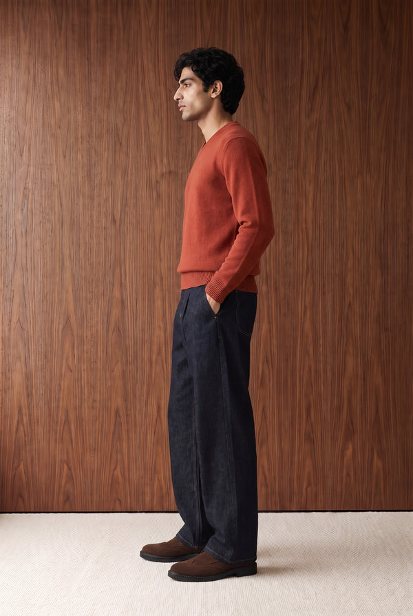 V-NECK FULL SLEEVE SWEATER - RUST