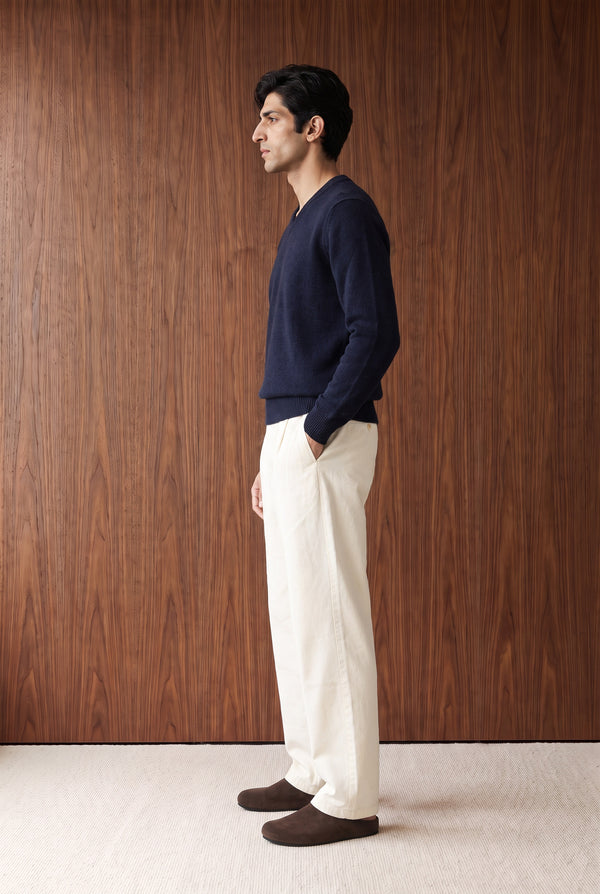 V-NECK FULL SLEEVE SWEATER - NAVY BLUE