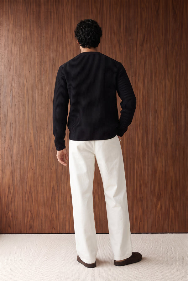 Ribbed Henley Jumper - BLACK