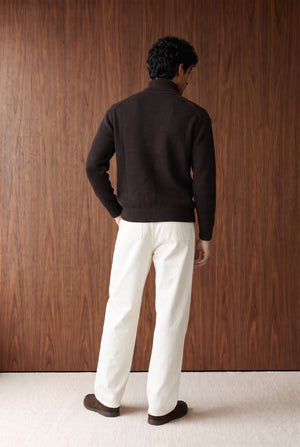 Cable-Knit Roll-Neck Sweater - BURGUNDY