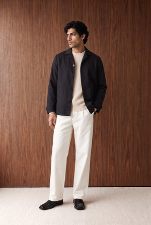 Minimal Button-Front Overcoat - BLACK