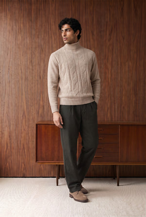 Cable-Knit Roll-Neck Sweater - BEIGE