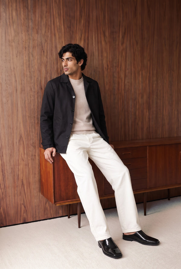 Minimal Button-Front Overcoat - BLACK