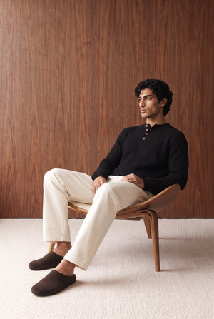 Ribbed Henley Jumper - BLACK