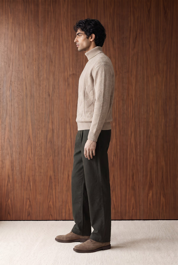 Cable-Knit Roll-Neck Sweater - BEIGE