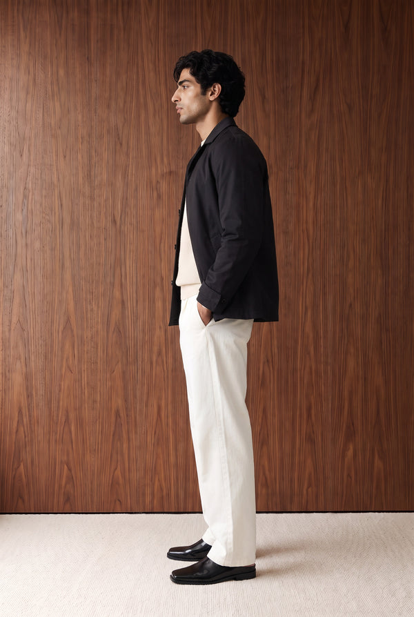 Minimal Button-Front Overcoat - BLACK