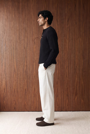 Ribbed Henley Jumper - BLACK