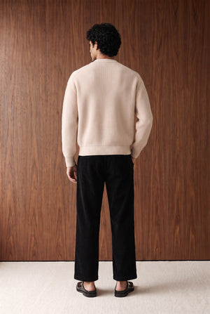 Relaxed Pleated Corduroy Pants - BLACK