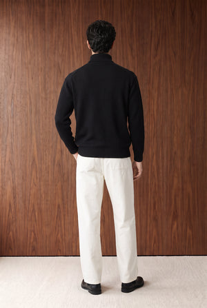 Cable-Knit Roll-Neck Sweater - BLACK