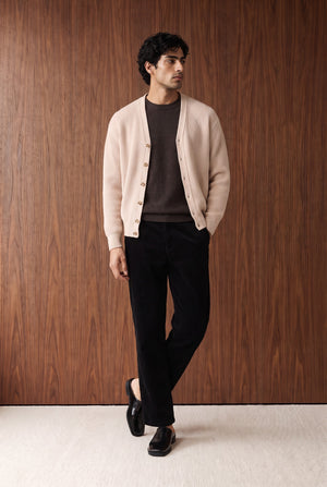 Relaxed Pleated Corduroy Pants - BLACK