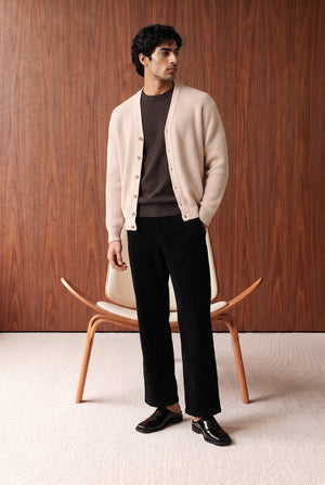 Relaxed Pleated Corduroy Pants - BLACK