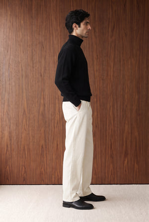 Cable-Knit Roll-Neck Sweater - BLACK