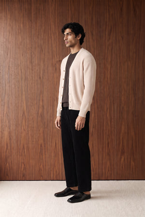 V-Neck Button-Front Cardigan - BEIGE