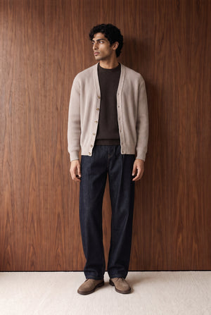 V-Neck Button-Front Cardigan - TAUPE