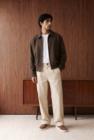 Wide Canvas Pleated Pants - ECRU