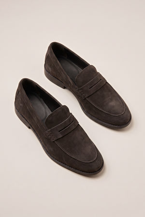 Premium sheep suede penny loafers - Coffee