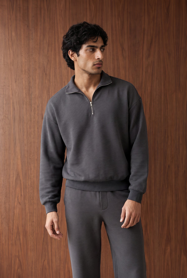 Quarter Zip Sweatshirt - CHARCOAL MELANGE