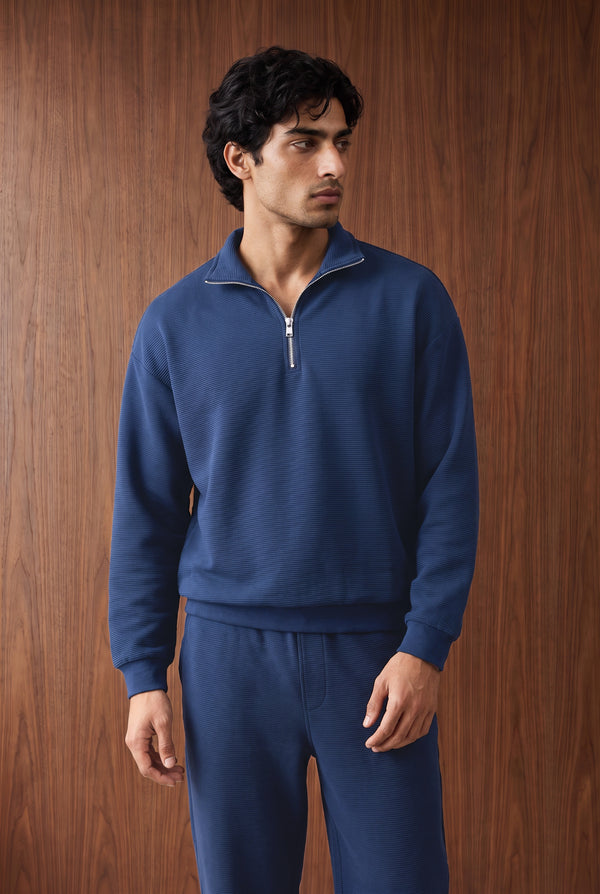 Quarter Zip Sweatshirt - NAVY BLUE
