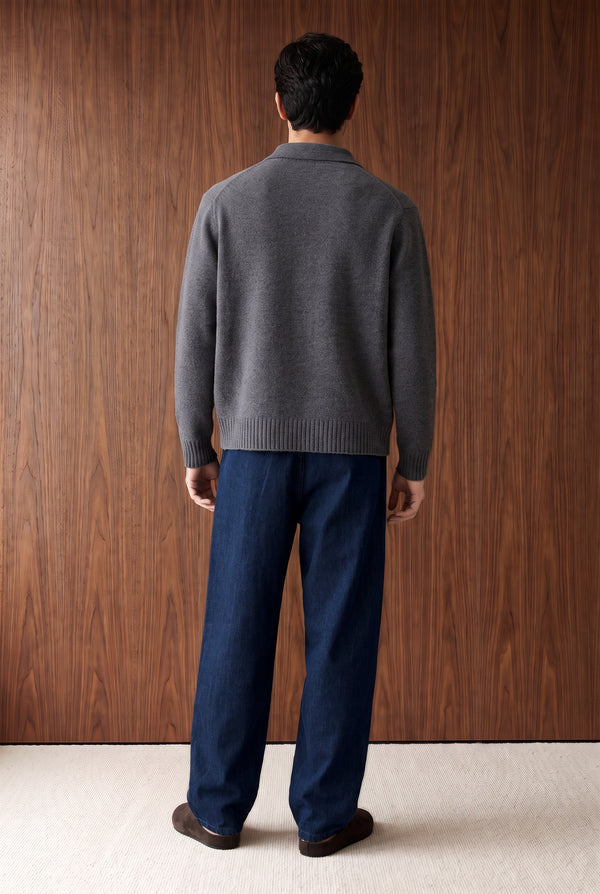 Brushed Sweater Knit Polo - CHARCOAL MELANGE
