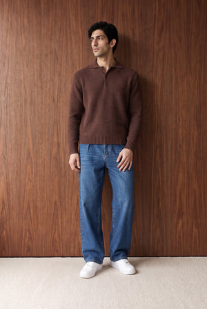 Pleated Barrel-Leg Jeans - DARK BLUE WASH