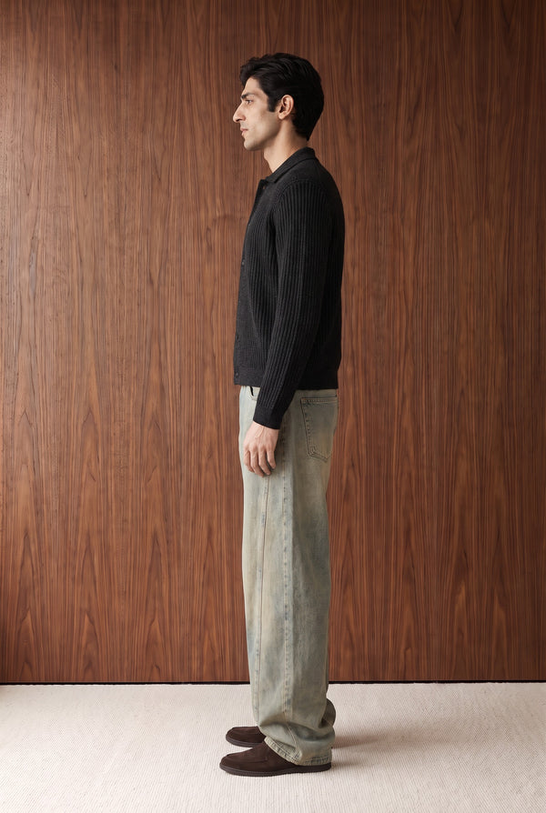 Textured Knit Button-Front Cardigan - CHARCOAL MELANGE
