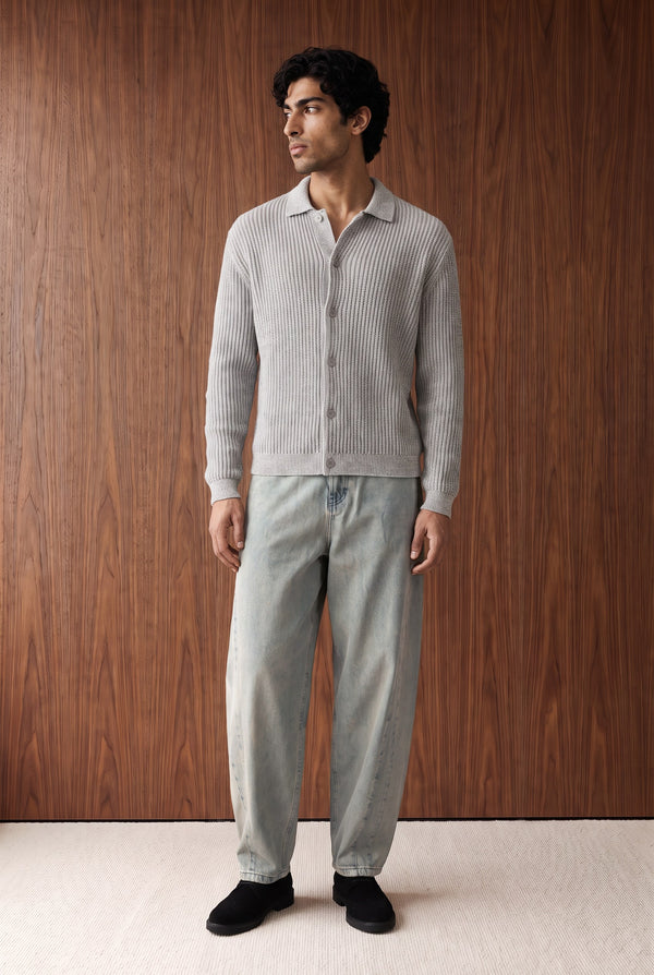 Textured Knit Button-Front Cardigan - STONE MELANGE