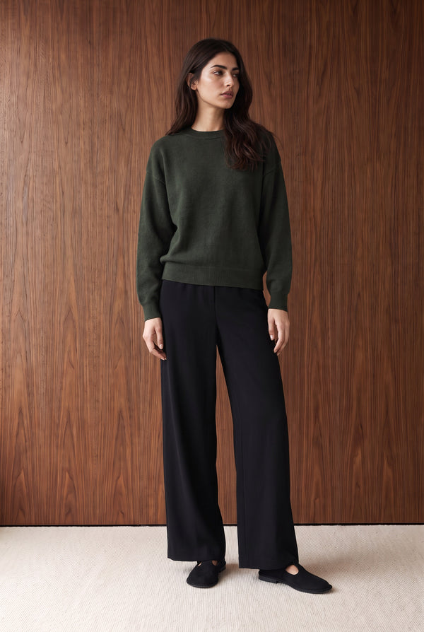 KNIT OVERSIZED SWEATSHIRT - DARK OLIVE