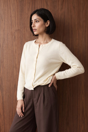 Fine-Knit Button-Front Cardigan - OFF WHITE