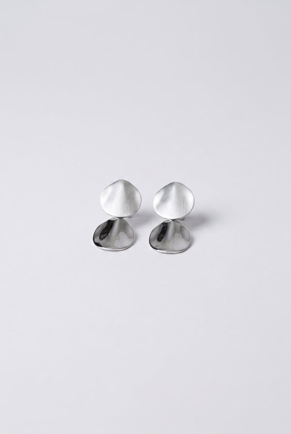 Brushed Silver Disc Drop Earrings