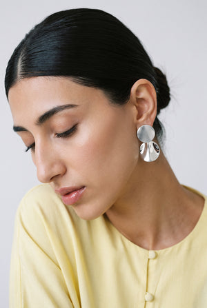 Brushed Silver Disc Drop Earrings