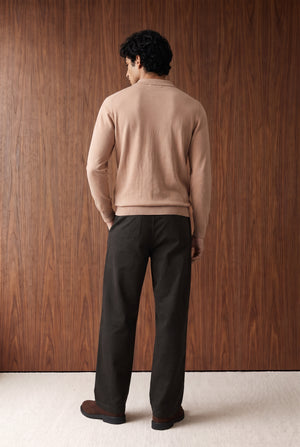 Long Sleeve Knitted Polo - Light Brown