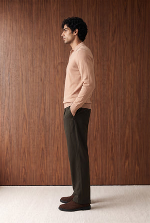 Long Sleeve Knitted Polo - Light Brown