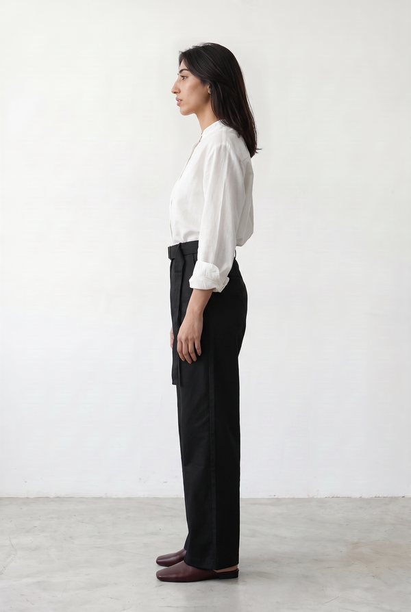 Cotton Lyocell Belted Pants