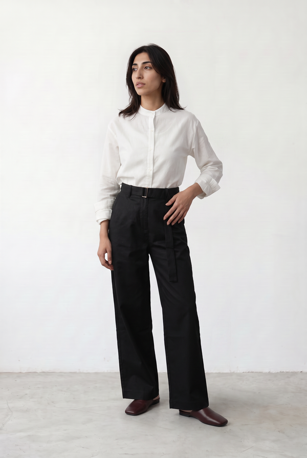 Cotton Lyocell Belted Pants