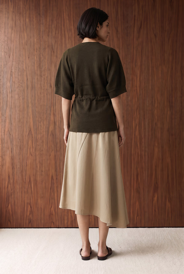 KNIT JUMPER WITH BALLOON SLEEVES - OLIVE BROWN