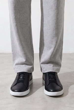 Laceless Slip-On Leather Sneakers - Black