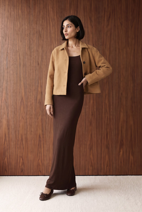 SHORT BUTTON DOWN JACKET - LIGHT BROWN