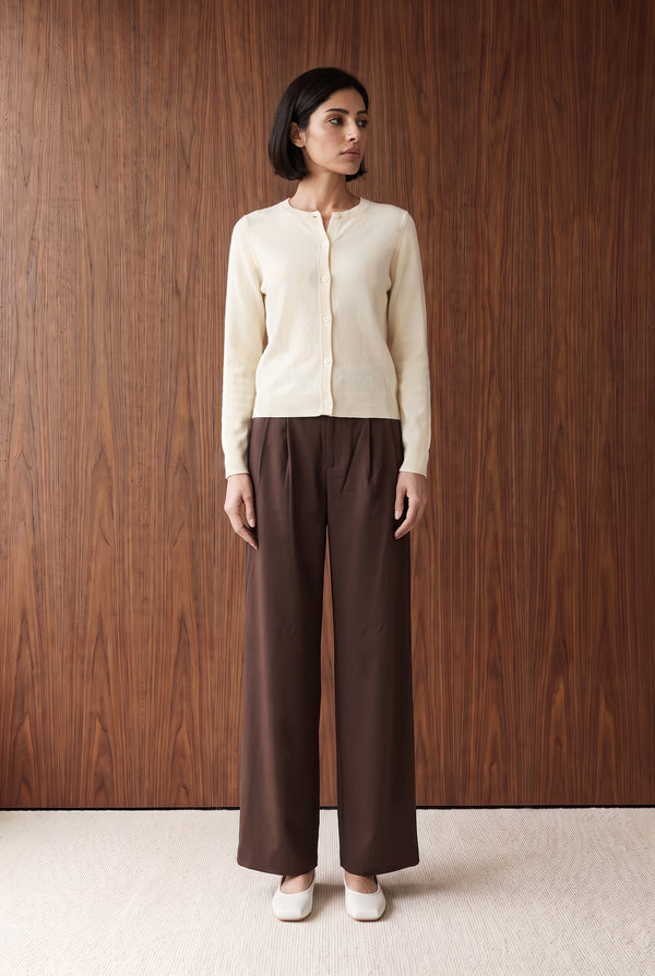 Fine-Knit Button-Front Cardigan - OFF WHITE