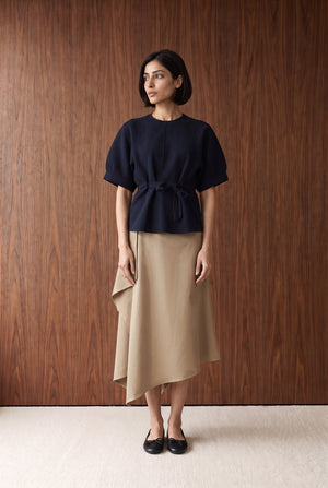 KNIT JUMPER WITH BALLOON SLEEVES - NAVY BLUE