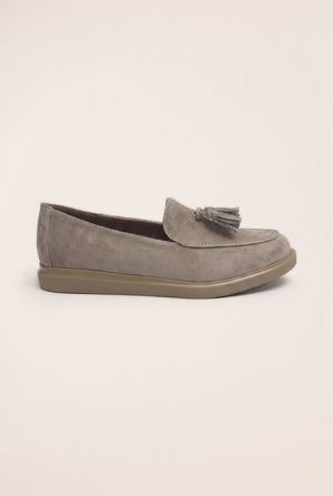 Tassel Detail Slip-On Loafers - Light Grey