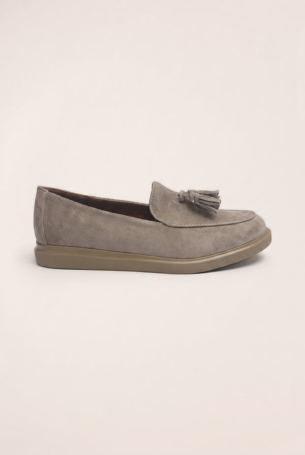 Tassel Detail Slip-On Loafers - Light Grey