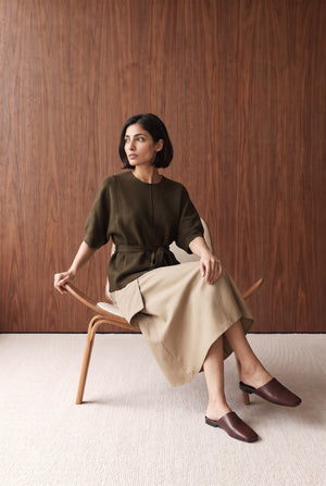 KNIT JUMPER WITH BALLOON SLEEVES - OLIVE BROWN